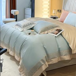 Bedding Sets 1000TC Egyptian Cotton Luxury Embroidery Set Soft Comfortable Frame Patchwork Duvet Cover Bed Sheet Pillowcase King 4Pcs