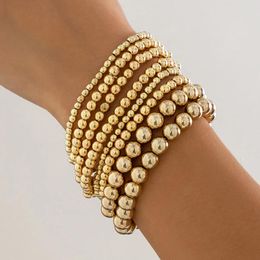 Link Bracelets IngeSight.Z 8pcs/set Vintage Handmade Ball Beaded For Women Men Punk Gold Color Party Fashion Jewelry
