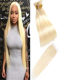 Malaysian Human Hair Silky Straight 613 Color 3 Bundles With 4X4 Closure Baby Hair Wefts With Four By Four Lace Closure Middle Th9008004