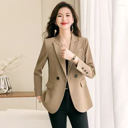 Women's Suits Insozkdg Khaki Blazer Women 2024 Autumn Winter Casual Petite Fitted Office Lady Suit Fashionable Design Girl Coat