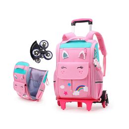 School Bag Student High Capacity Rolling Backpacks Kids Trolley Wheeled Bag Children Backpack Wheels 240103