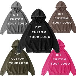 100% Cotton Vintage Washed Hoodies Customise Your OWN Design Brand /Picture/Text Customzation DIY M-3XL Drop 240103