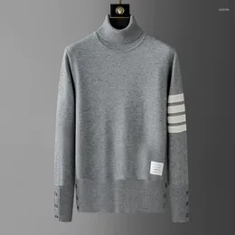 Men's Sweaters High End Brand Sweater Men Neck 2024 Autumn/winter Classic Four Stripe Trend Hem Split Korean Casual Versatile Pullover