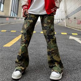 Y2K Fashion Ink Graffiti Baggy Tracksuit Cargo Flare Pants Men Joggers Camouflage Women Casual Long Trousers Ropa Hombre 240103