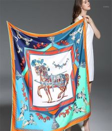 100 Twill Silk Women Scarf Europe Design Foulard 130130cm French Horse Print Square Scarves Fashion Shawls Wraps11364342