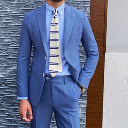 Light Blue Men Business Suit Groom Groomsman Wedding Party Prom Formal Occasion Tuxedos 2 Piece Set Jacket And Pants A8