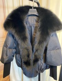 Autumn and Winter Goose Down Jacket Warm Women Coat Oversized Real Fox Fur Collar Thick Luxury Fashion Outerwear 240102