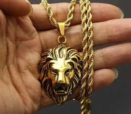 Hip Hop Silver GoldBlack Colour Lion Head Pendant Necklace For Men Luxury Stainless Steel Male Jewellery Friendship Gift 240102