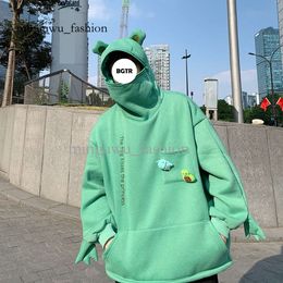 Internet Celebrity Frog Hoodies Autumn and Winter Funny Cartoon Frog Pullover Sweater for Men, Loose Hooded Coat Trendy Street Couple Dress 901 606