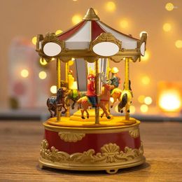 Decorative Figurines Mini Carousel Light Music Box Mechanical Spring Children Creative Birthday Gift Modern Simplicity Household Desktop