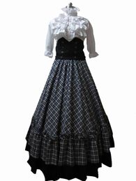 Costume Victorian Gothic Ball Gown Reenactment Stage Punk Blue Tartan Lolita Dress Costume H008