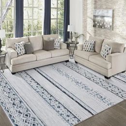 Carpets Area Rugs 9x12 Living Room Large Machine Washable Rug With Non-Slip Backing Stain Resistant Soft Carpet Blue/Ivory