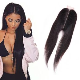 Closure Brazilian Virgin Hair 2X6 Lace Closure Human Hair Middle Part Straight Remy Hair Silky Straight 2*6 Natural Colour