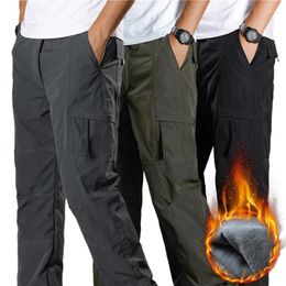 Men's Pants M-3XL Tooling Thick Waterproof Fleece Cargo Men Women Winter Outdoor Multi-pockets Loose Straight Overall Trousers