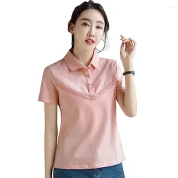 Women's Polos M-4XL Womens Polo Shirts Summer Short Sleeve Turn-down Collar Solid Loose Comfortable Female Tops Tees Ladies Clothes H24