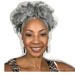 Ponytails Gray hair ponytail salt light grey silver afro ponytail hair extension clip Remy afro kinky curly drawstring ponytails grey hair p