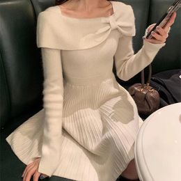 Elegant Party Dress Korea Spring Winter Long Sleeve Slim Sweater Dress Women Casual Hepburn Ladies Knit Dress Female 240103