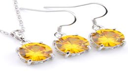 Mix 1 Set Classic Holiday Jewellery Fire Round Shaped Yellow Crystal Zirconia 925 Sterling Silver Pendants Earrings Jewellery Set Holi7239436