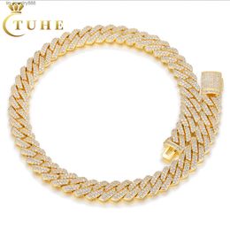 Factory Wholesale Hip Hop Jewelry 14mm 18K Gold Plated High Quality Brass Prong Set AAAAA CZ Diamond Iced Out Cuban Link Chain