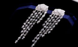 Women Earrings White Gold Plated Full CZ Long Tassels Rose Earrings for Girls Women for Party Wedding Nice Gift4741462