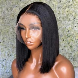 Frontal Brazilian Transparent Wig 150 Density Short Bob Straight Lace Front Human Hair Wigs 179 Wigs s s