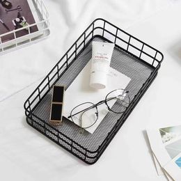 Ins Style Metal Wire Desktop Storage Basket Bedroom Bathroom Sundries Makeup Brushes Holder Multi-function Kitchen Storage Box 240103