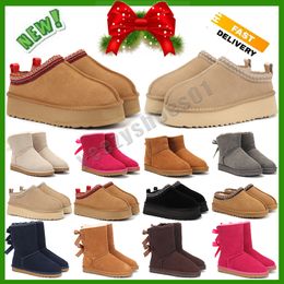 Casual Designer Women Leather boots Braid Comfy Australia Booties Suede Sheepskin short Ug mini bow khaki black white pink navy sneakers UG