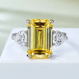 Cluster Rings Original Sterling Silver Simulation Emerald Cut 5 12x8mm High Carbon Diamond Ring For Women Cubic Zirconia