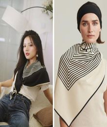 New Multifunctional Geometric Silk Scarf Stripe Printing Imitation Scarve Female Sunscreen Shawl Large Square Scarf Black White 905006626