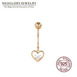 Brooches Neoglory S Sier Double Heart Zircon Belly Button Ring for Women Body Piercing Delicate White Navel Jewellery New Hot Gift