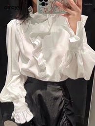 Women's Blouses Circyy White Women Shirt Ruffled Lantern Sleeves Chic Pullover Top Korean Fashion Irregular Spliced Loose 2024
