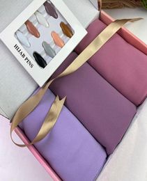 Scarves Elegant Women Bubble Chiffon Hijab Scarf Femme Musulman Soft Plain Headscarf Islamic Shawls And Wraps Gift Box4183317