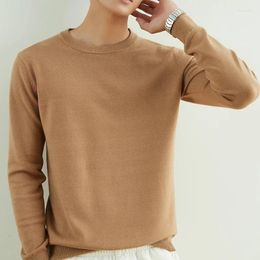 Men's Sweaters Pure Cotton Solid Round Neck V-Neck Terry Sweater Autumn And Winter Loose Versatile Long Sleeve Knitted Bottom Top Trend J6