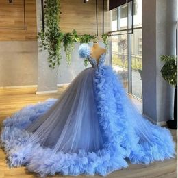 Ruffles Women Tulle Dresses Formal Party Gowns V Neck Long Evening Dresses 2024 Puffy Ball Gown Maternity Photo Dress