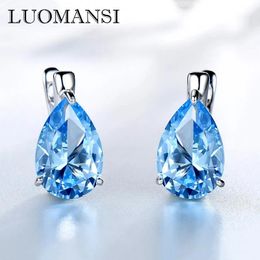 Earrings Luomansi Fashionable Natural Blue Topaz Emerald Clipon Earrings Real S Sterling Sier Wedding Engagement High Jewellery