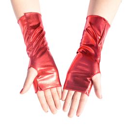 Acessórios de dança de desgaste do palco feminino Faux PU Luvas de cosplay de couro de parada de desfile militar Performance Mittens