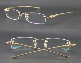 Selling Rimless Metal leopard Series Panther Optical 18K Gold Sunglasses Square Eyewear Round shape face Glasses Male and female W4676132