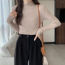 Women's Blouses Women Top Half-high Collar Knitted Elastic Slim Fit Pullover Soft Warm Long Sleeve Casual Lady Sweater Basic Blouse