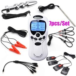 BDSM Electric Shock Anal Vagina Plug Urethral Catheter Penis Ring Electro Stimulator Nipple Clamp Massage Pad Sex Toys 240102