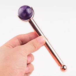 Natural Stone Ball Facial Jade Roller Massage Face Eye Amethyst Crystal Acupuncture Replacement Stainless Steel Metal Wand Beauty Skin Care Massager