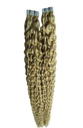 613 Bleach Blonde afro kinky cr pu hair Skin Weft Hair 100g 40pcsSet brazilian virgin kinky curly tape in human hair extensions1666948