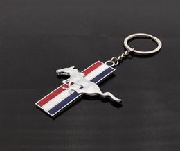 Fit For Ford Mustang 3D Car Gift Running Horse Chrome Metal Genuine Key Ring Auto logo KeyChain Car Keyring Car Styling1016319