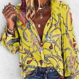 Shirts Casual Spring Summer Long Sleeve Blouse Women Vintage Chain Print Loose Shirts Oversized Tops Singlebreasted Tunic 2021 New