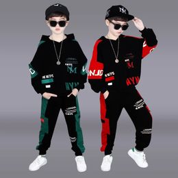 2023 Winter and Autumn Children's and Boys' Clothing Youth Sportswear Letter Hoodie Top Sports Shirt+Ankle Tie Pants 5 10 11 12 years 240103