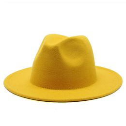 Fedoras Big Brim Hats For Women British Style Vintage Church Hats Lady Flat Brim jazz cap Autumn Winter Womens Felt Hat 240103