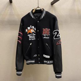 Men's Jackets Men Tiger Varsity Jacket Uniform Baseball Letter Embroidery Leather Sleeves Heavy Industry Flight