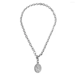 Pendant Necklaces Catholic Stainless Steel Virgin Mary Necklace For Women Christian Metal Chunky Chain Choker