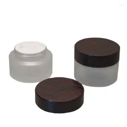 Storage Bottles 30g 50g Glass Bottle With Black Wooden Cap Bamboo Wood Lid Frost Jar Cosmetics Cream Packing Container 10 Units/Lot.