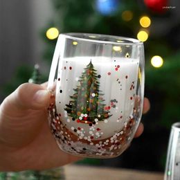 Wine Glasses Double Wall Christmas Glass Cup High Borosilicate Mug Heat Resistant Tea Milk Juice Coffee Drinkware Gift