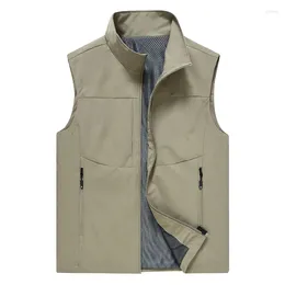Men's Vests Spring Autumn Solid Turtleneck Zippered Pocket Patchwork Sleeveless Vest Cardigan Coats Casual Office Lady Loose Tops